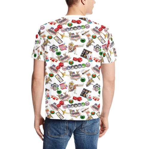 Las Vegas Icons on White Men's All Over Print T-Shirt (Solid Color Neck) (Model T63)