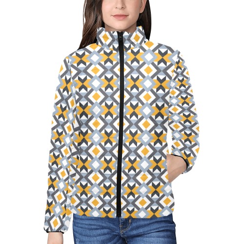 Retro Angles Abstract Geometric Pattern Women's Stand Collar Padded Jacket (Model H41)