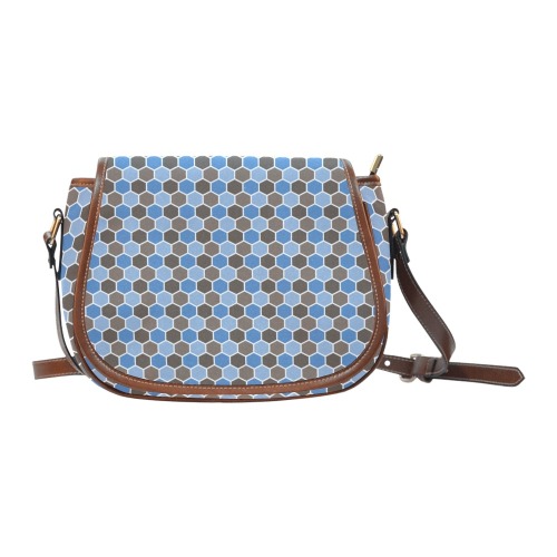 Chocolate Brown and Blue Hexagon Pattern Saddle Bag/Large (Model 1649)