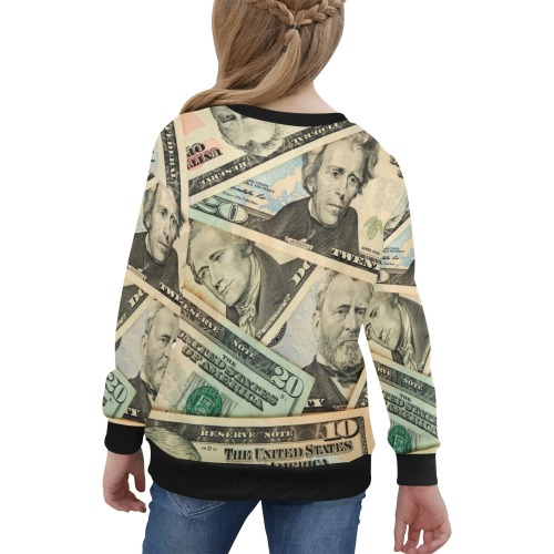 US PAPER CURRENCY Girls' All Over Print V-Neck Sweater (Model H48)