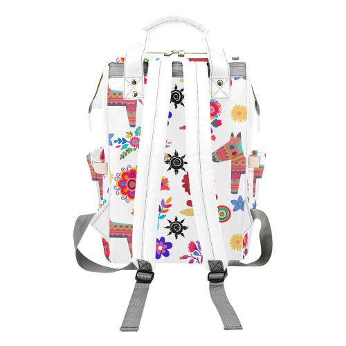 Alpaca Pinata and Flowers Multi-Function Diaper Backpack/Diaper Bag (Model 1688)