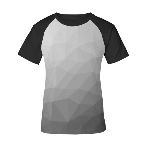 Grey Gradient Geometric Mesh Pattern Women's Raglan T-Shirt/Front Printing (Model T62)
