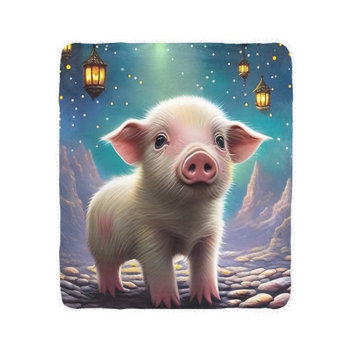 Baby Pig Pom Pom Fringe Blanket 40"x50"