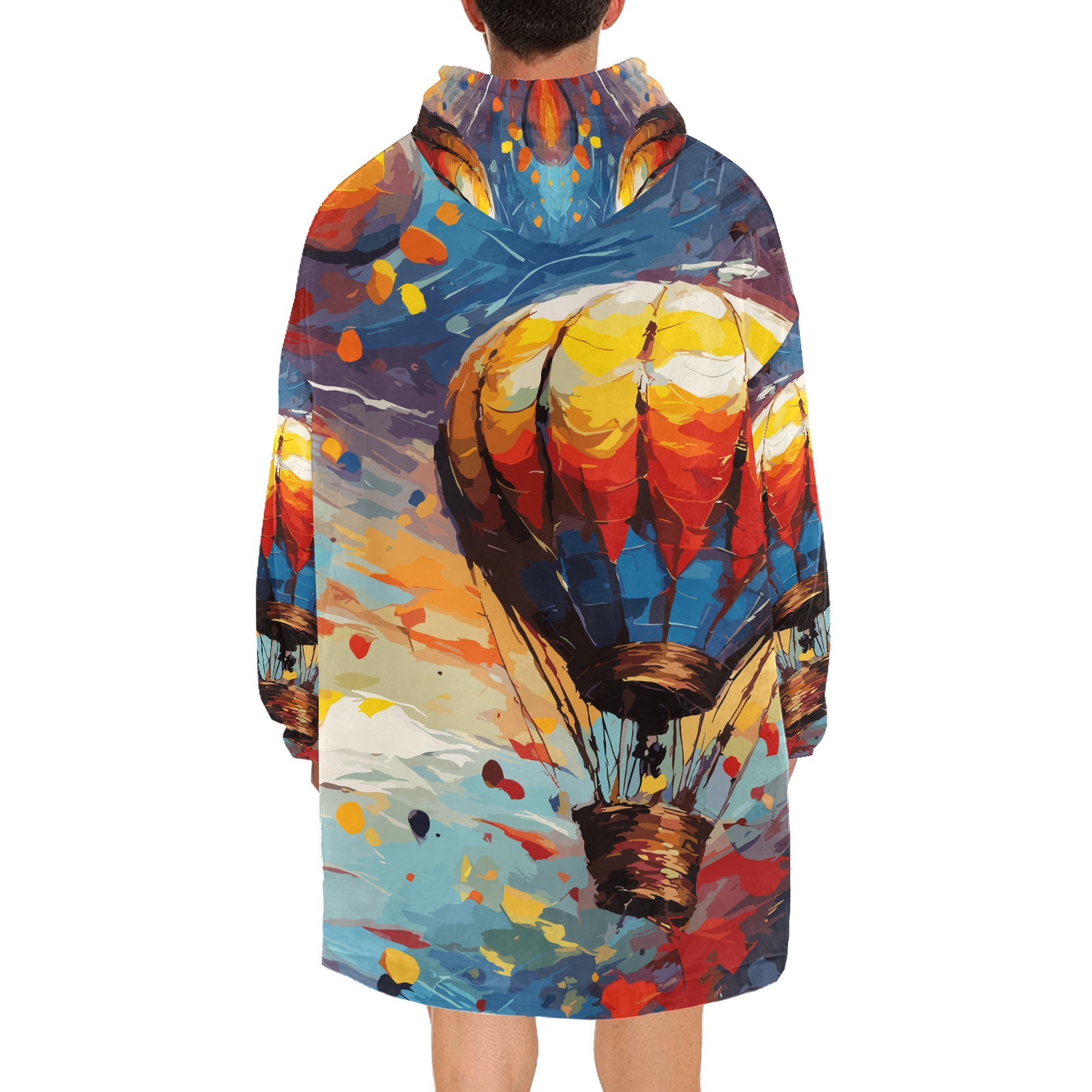 Hot air balloon, sky and sun colorful art. Blanket Hoodie for Men
