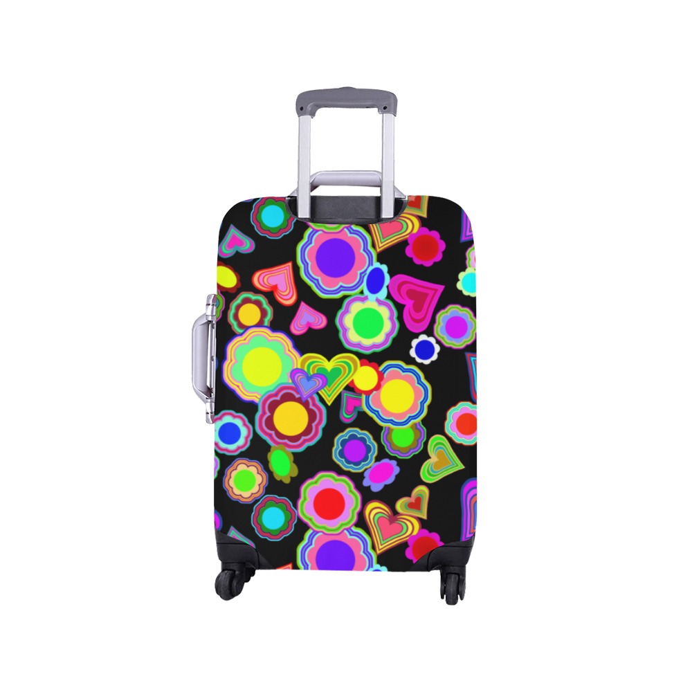 Groovy Hearts and Flowers Black Luggage Cover/Small 18"-21"