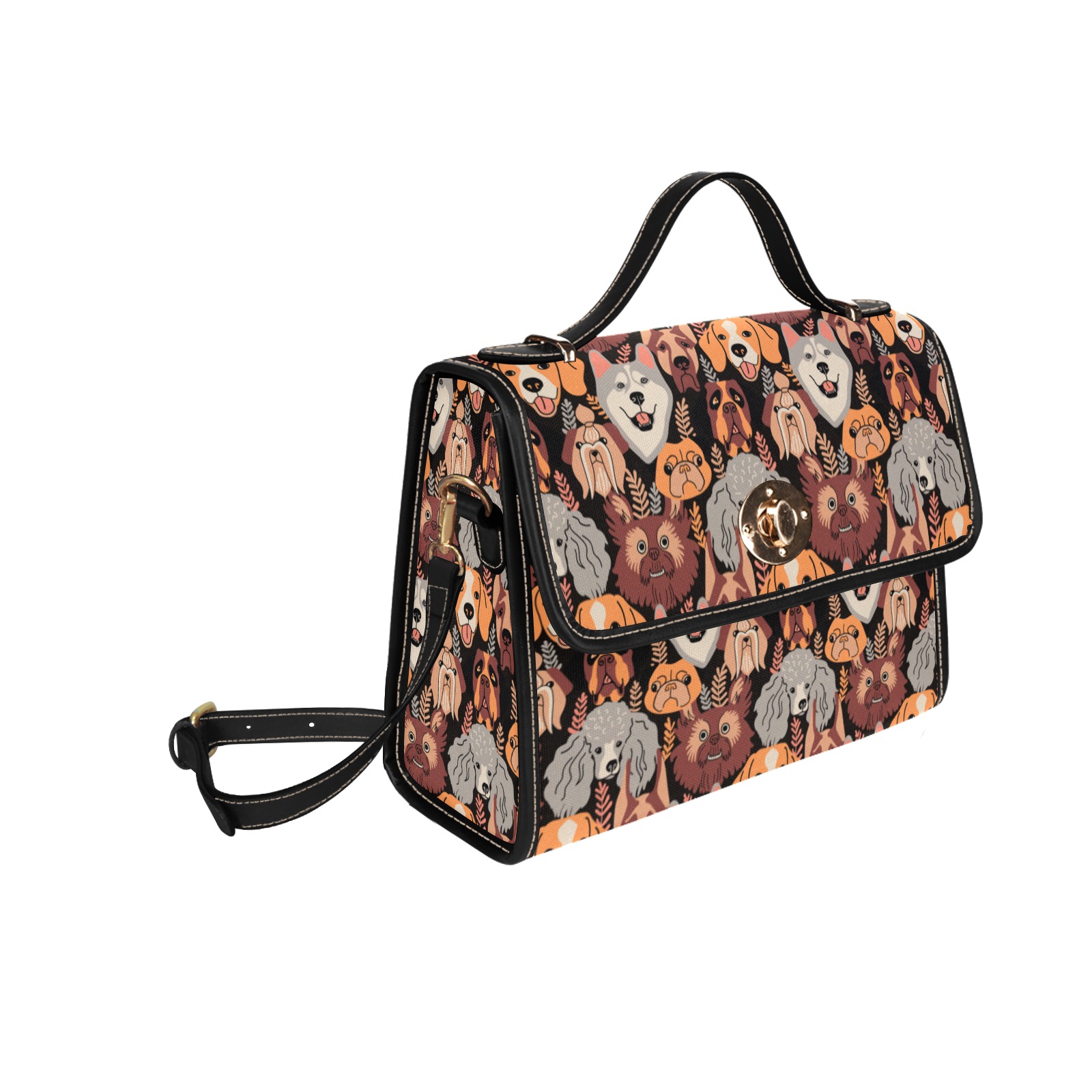 Doggies Waterproof Canvas Bag-Black (All Over Print) (Model 1641)