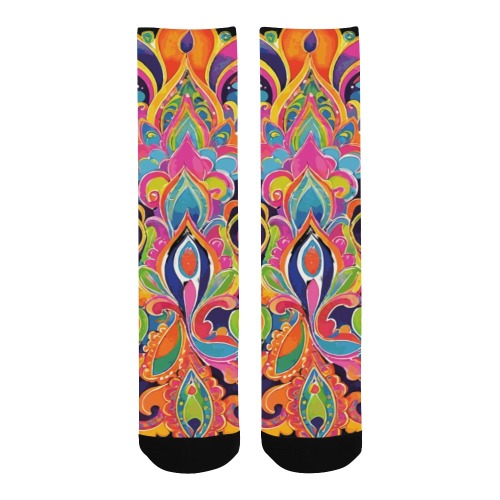 Abstract Retro Hippie Paisley Floral Men's Custom Socks