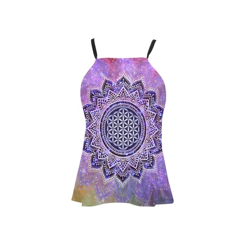 Flower Of Life Lotus Of India Galaxy Colored Loose Fit Halter Neck Top (Model T68)