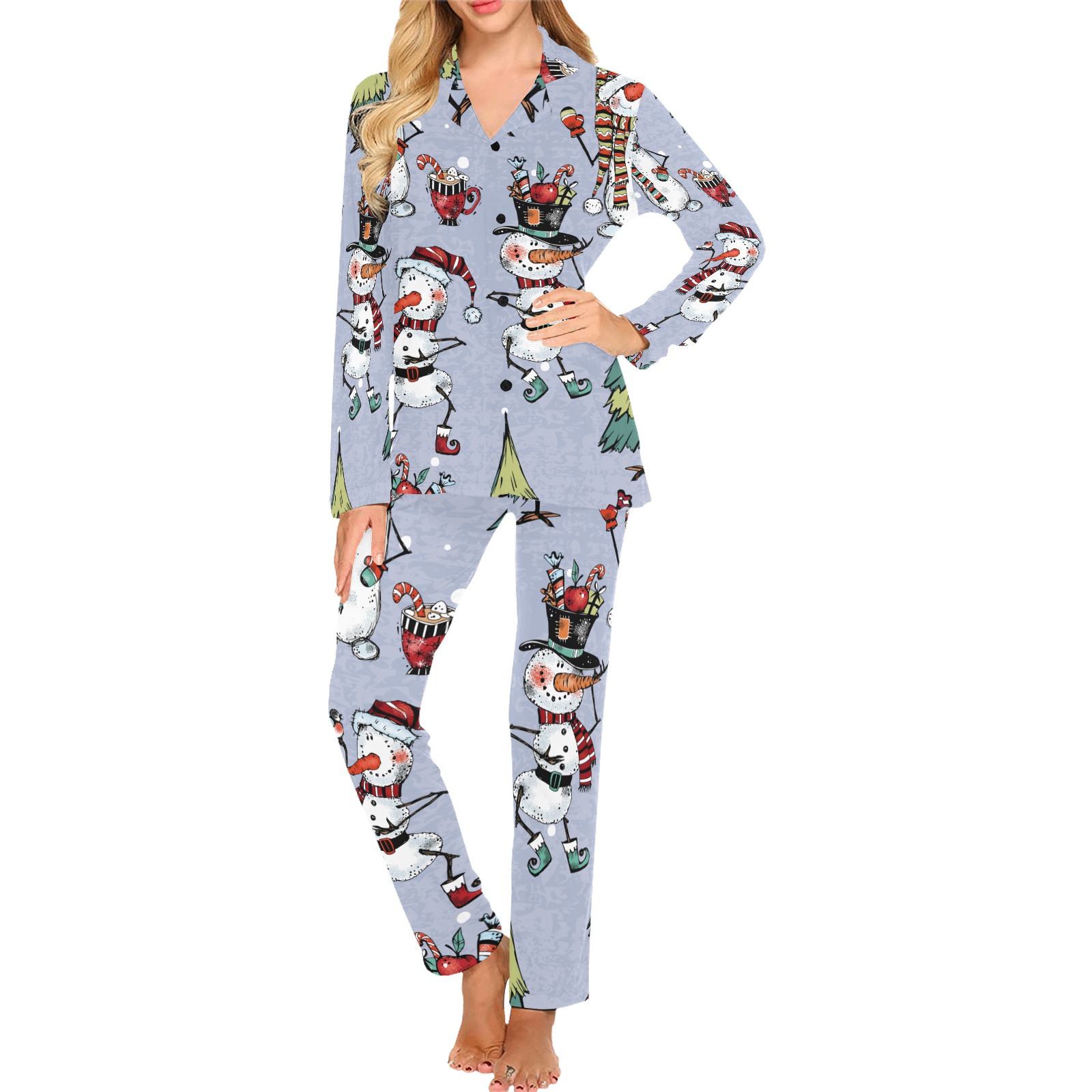 Skinny Snowman Women's Long Pajama Set