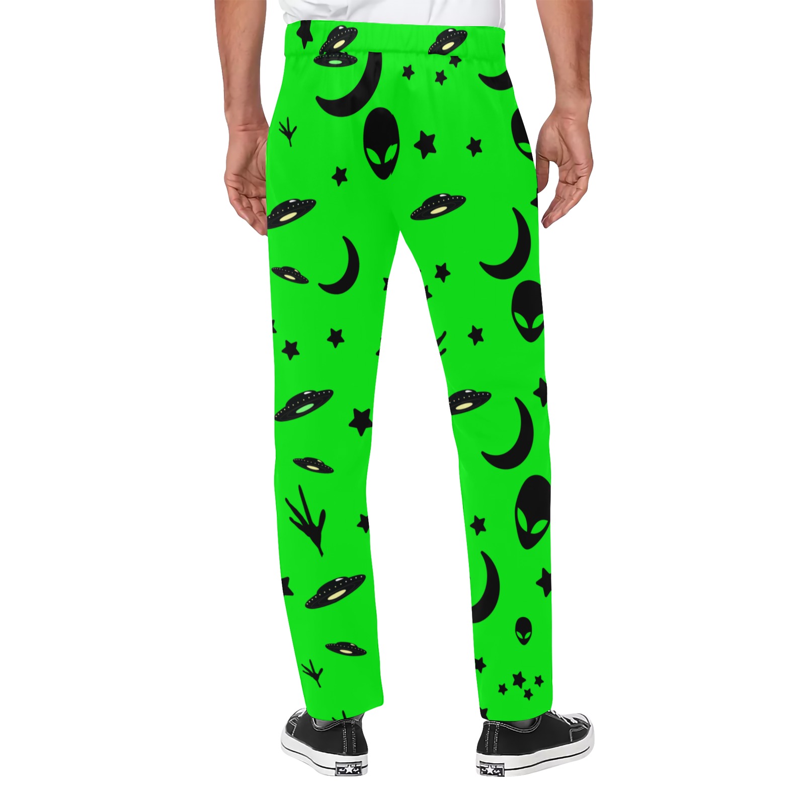 Aliens and Spaceships on Green Men's All Over Print Casual Trousers (Model L68)