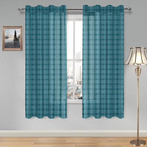 green repeating pattern Gauze Curtain 28"x63" (Two-Piece)