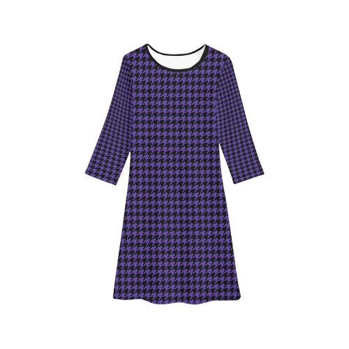 Purple and Black Houndstooth Girls' Long Sleeve Dress (Model D59)