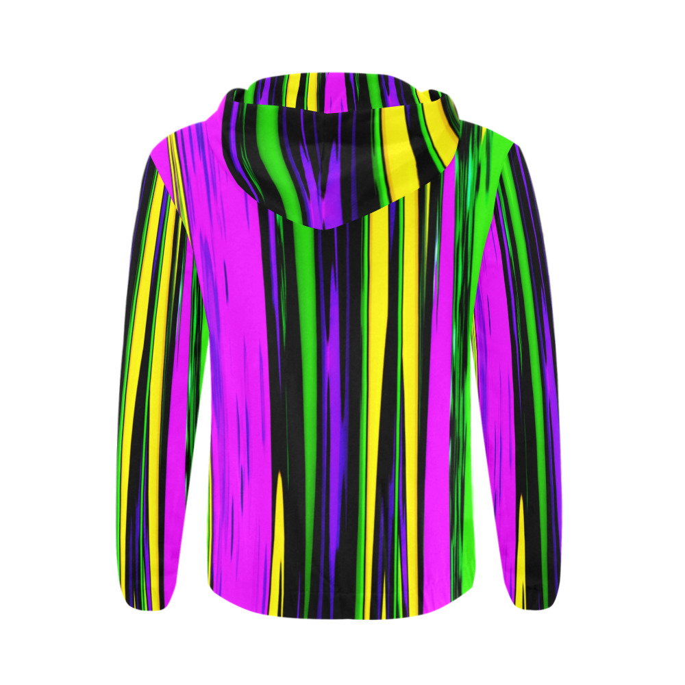 Mardi Gras Stripes All Over Print Full Zip Hoodie for Men (Model H14)