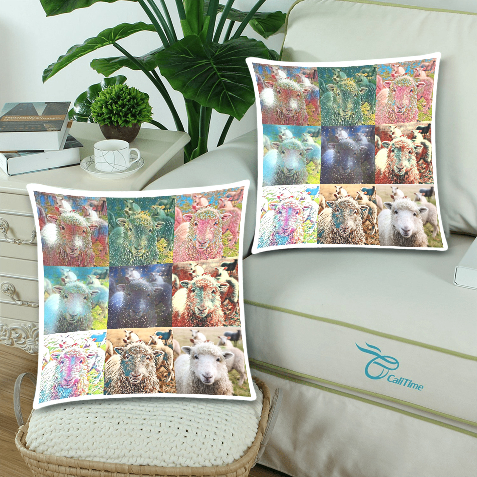 Sheep With Filters Collage Custom Zippered Pillow Cases 18"x 18" (Twin Sides) (Set of 2)