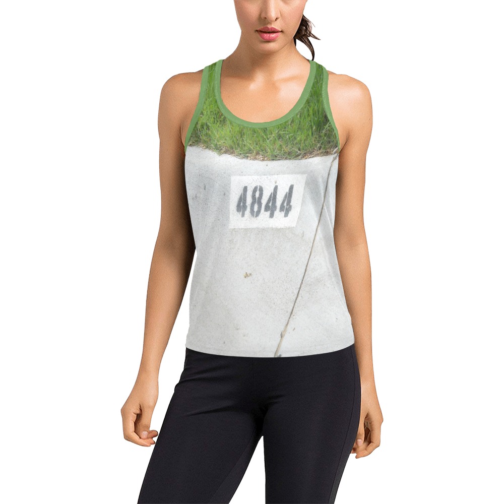 Street Number 4844 with Bright Green Collar Women's Racerback Tank Top (Model T60)