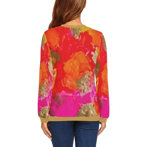 Orange krush-gold collar and cuff All Over Print Crewneck Sweatshirt for Women (Model H18)