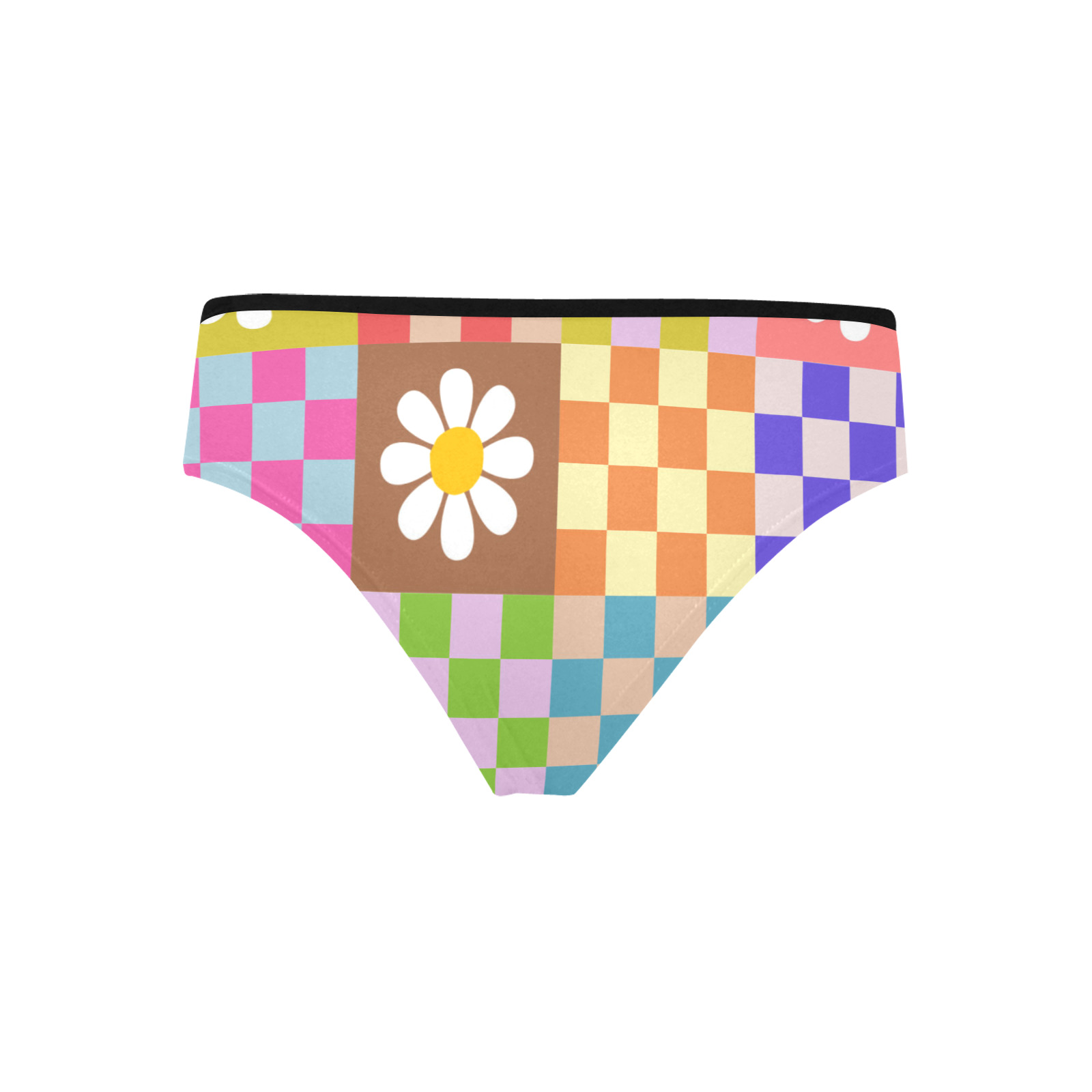 Mid Century Geometric Checkered Retro Floral Daisy Flower Pattern Women's Hipster Panties (Model L33)