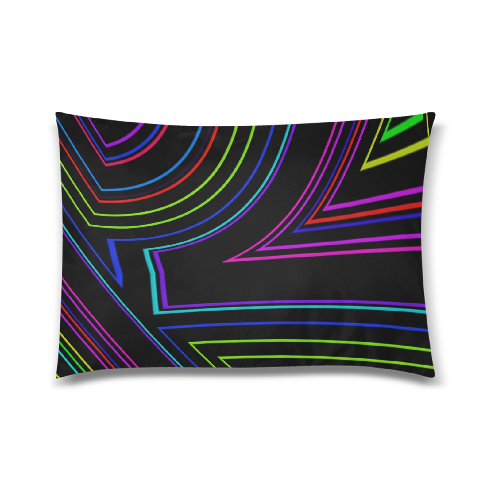 Neon Lines Art on Black Custom Zippered Pillow Case 20"x30" (one side)