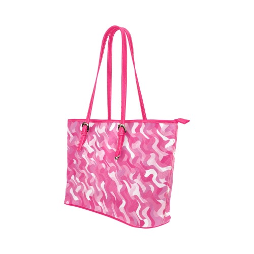 Pink Wavy Shapes Abstract Leather Tote Bag/Small (Model 1651)