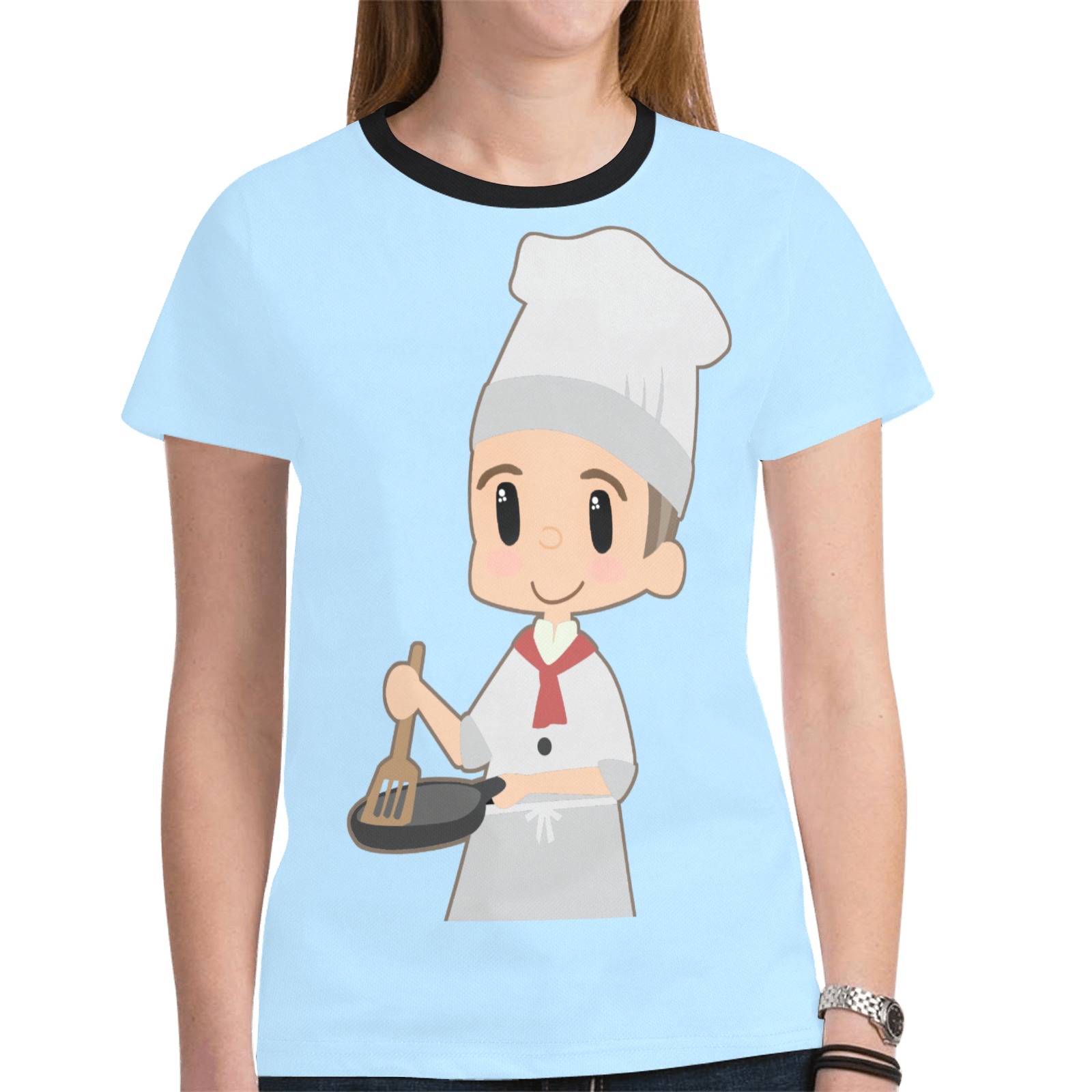Little Boy Chef on Blue New All Over Print T-shirt for Women (Model T45)