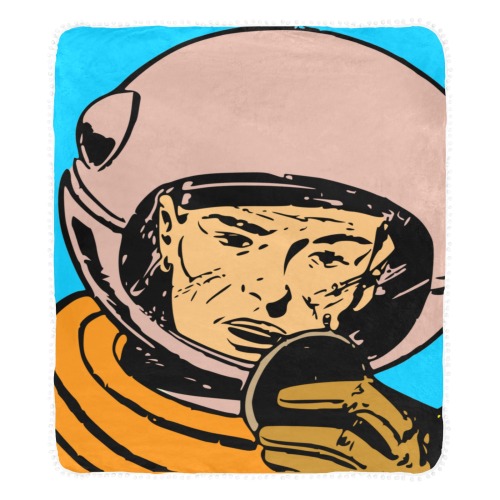astronaut Pom Pom Fringe Blanket 60"x80"