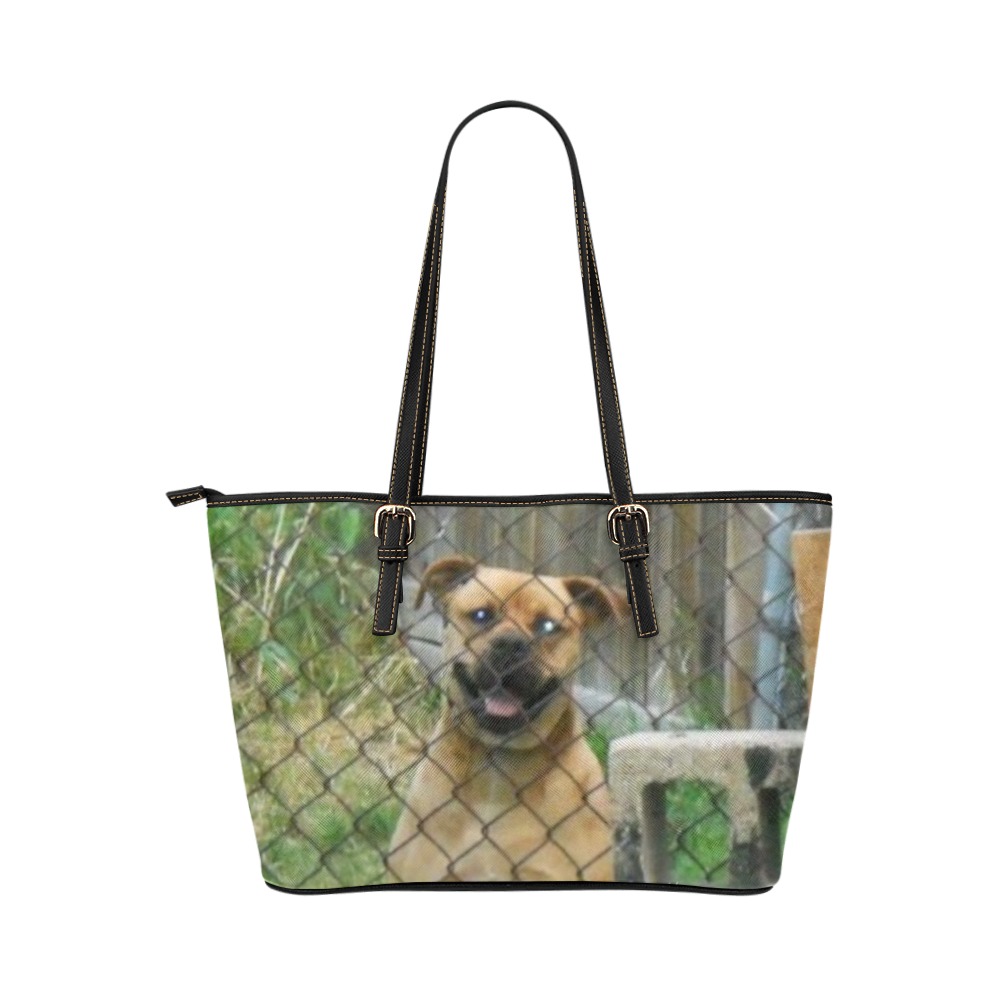 A Smiling Dog Leather Tote Bag/Large (Model 1651)