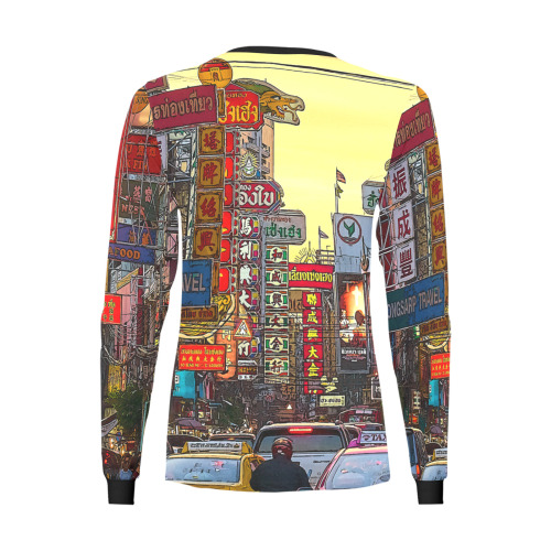 Chinatown in Bangkok Thailand - Altered Photo Women's All Over Print Long Sleeve T-shirt (Model T51)