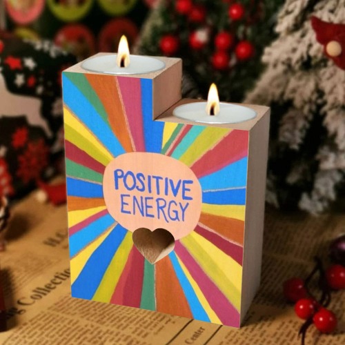 Positive Energy Wooden Candle Holder (Without Candle)