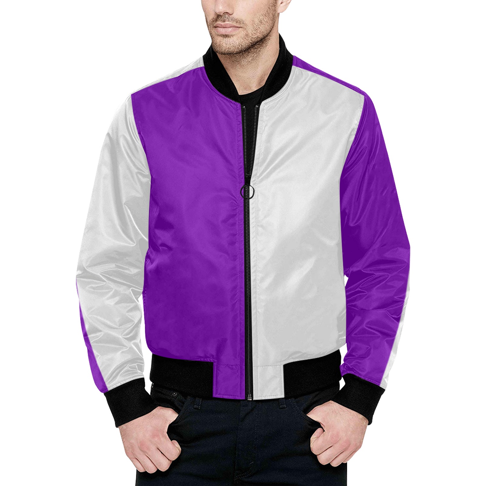 purplegreyhalf2 All Over Print Quilted Bomber Jacket for Men (Model H33)
