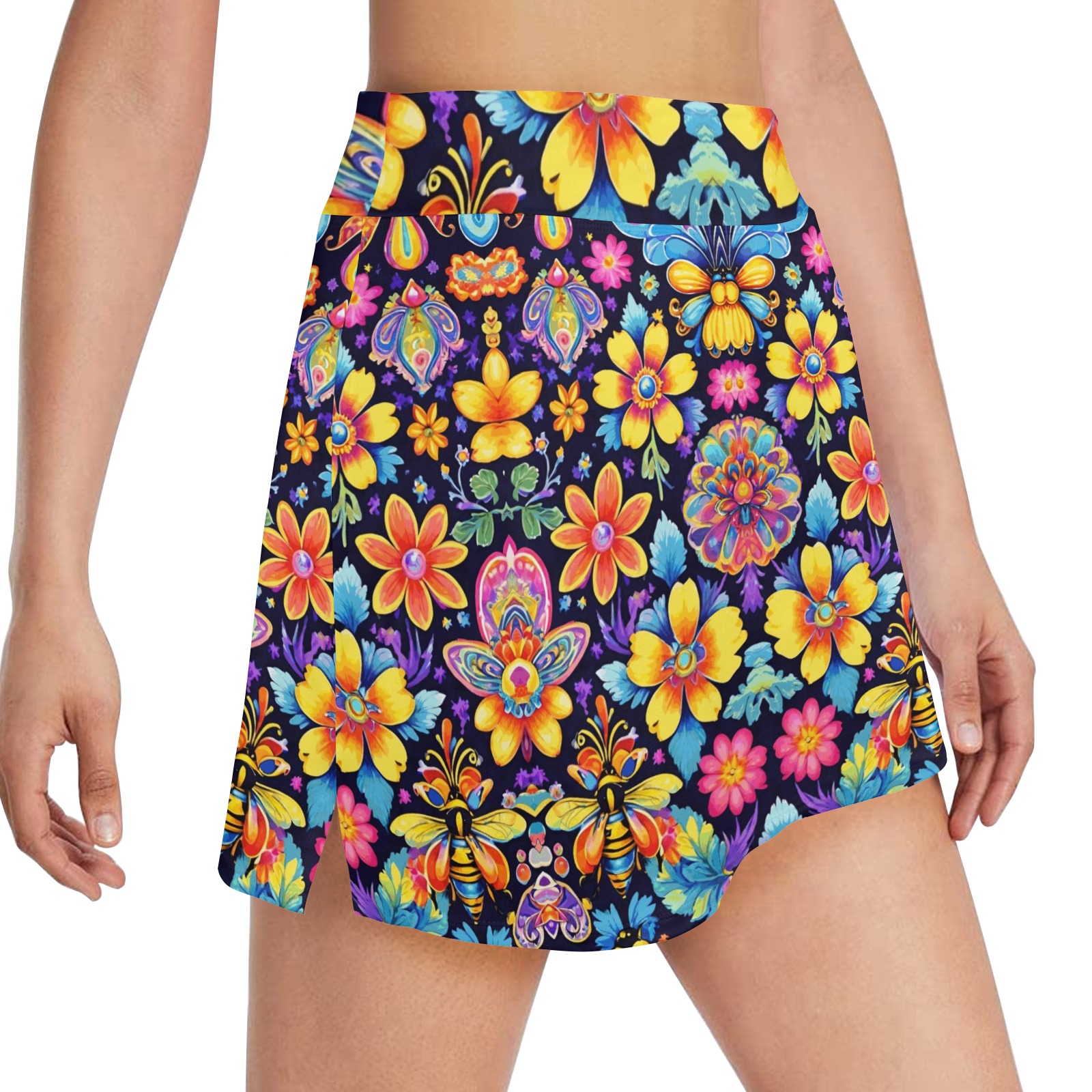Bees Summer Garden Seamless Nature Pattern Women's Golf Skirt with Pockets (Model D64)