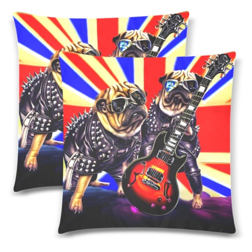 HEAVY ROCK PUG 3 Custom Zippered Pillow Cases 18"x 18" (Twin Sides) (Set of 2)