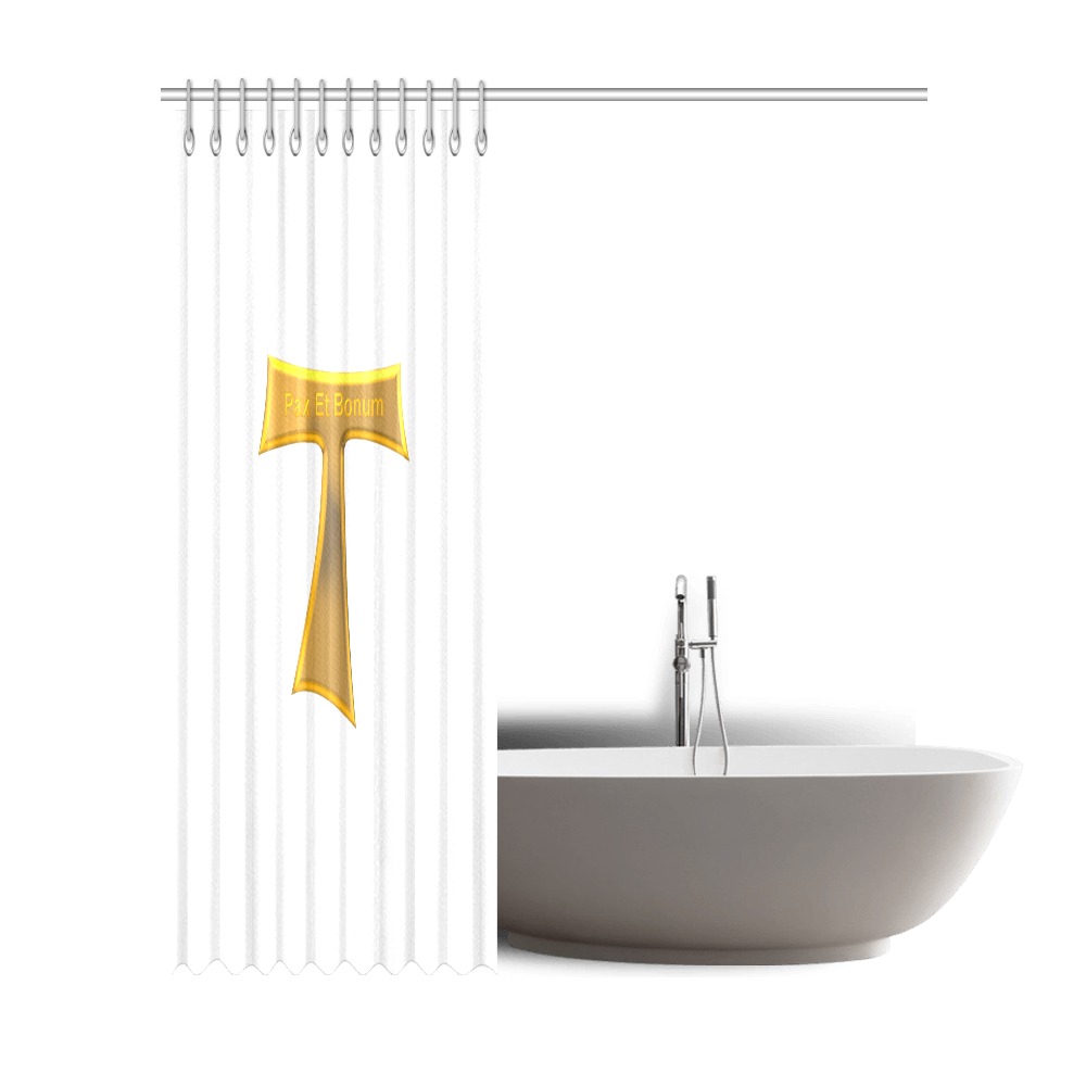 Franciscan Tau Cross Pax Et Bonum Gold  Metallic Shower Curtain 72"x84"