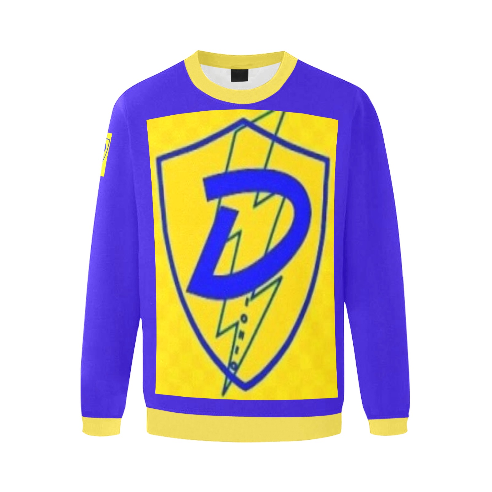 Dionio Clothing - Sweatshirt (Dark Blue & Yellow Shield Logo) Men's Oversized Fleece Crew Sweatshirt (Model H18)