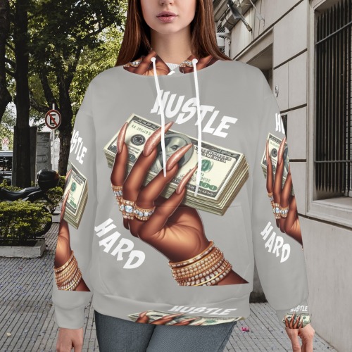 Hustle Hard Woman 2 gray Women's All Over Print Hoodie (Model H61)