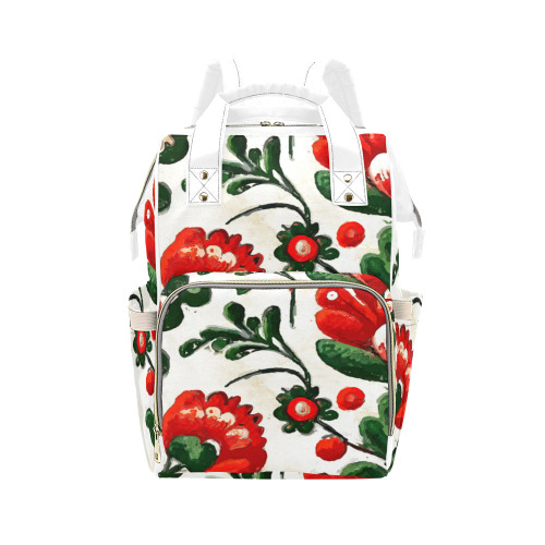 folklore motifs red flowers bag Multi-Function Diaper Backpack/Diaper Bag (Model 1688)