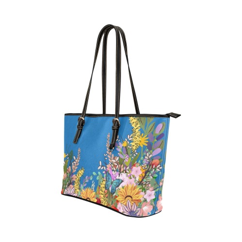 BUTTERFLY FLOWER GARDEN Leather Tote Bag/Large (Model 1651)
