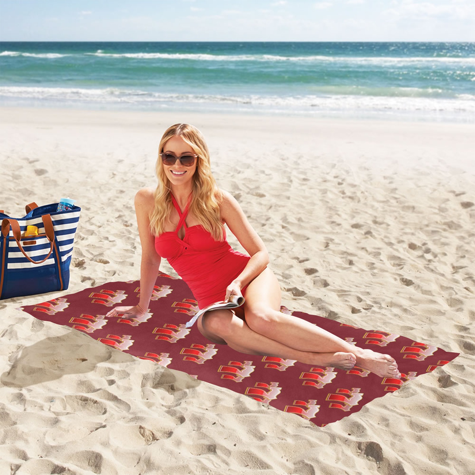 Lucky Sevens 777 on Red Beach Towel 30"x 60"