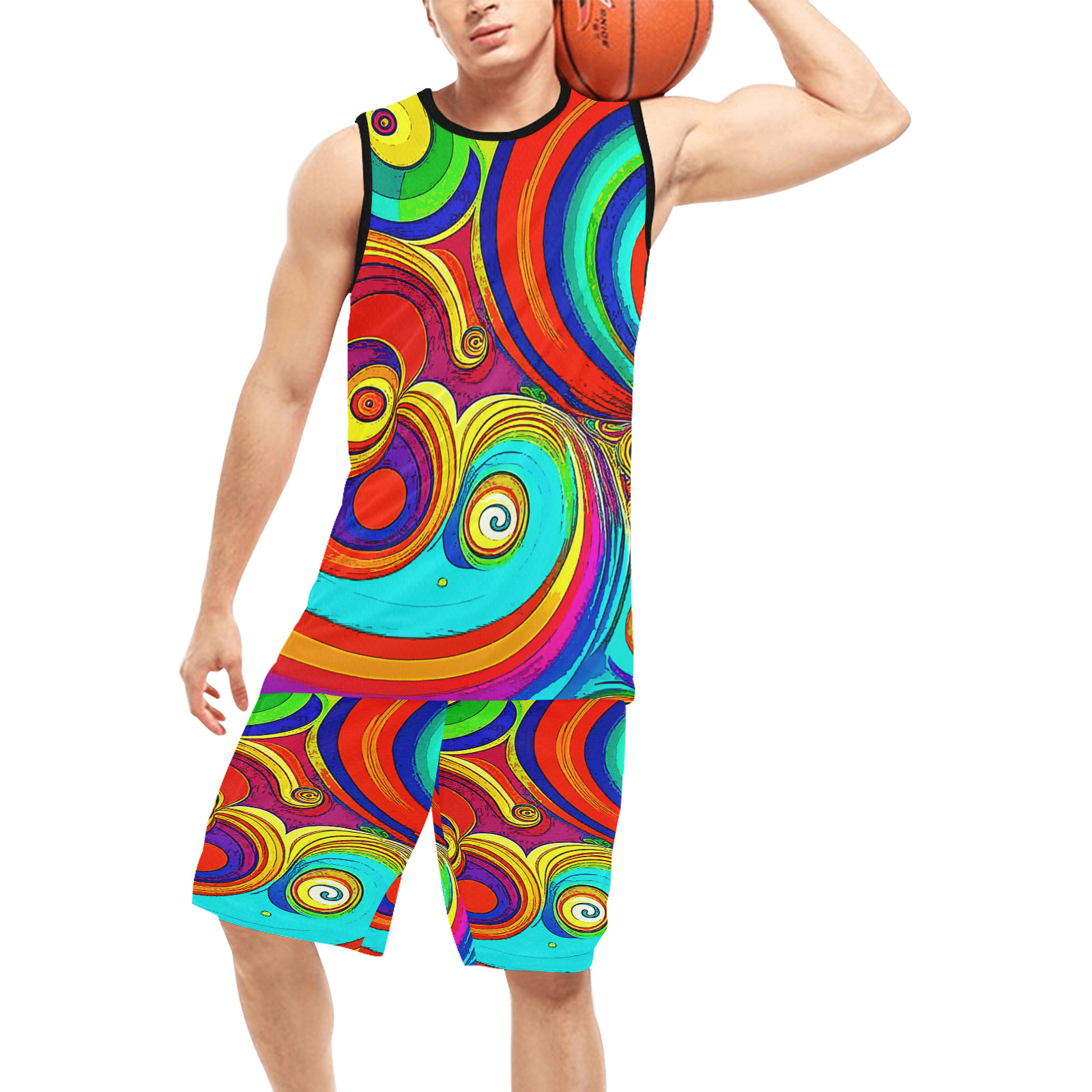 Colorful Groovy Rainbow Swirls Basketball Uniform with Pocket