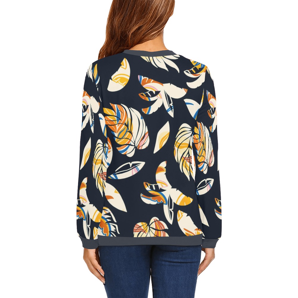 Dark modern leaf tropical SST All Over Print Crewneck Sweatshirt for Women (Model H18)