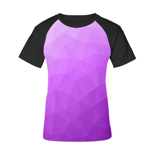 Purple gradient geometric mesh pattern Women's Raglan T-Shirt/Front Printing (Model T62)