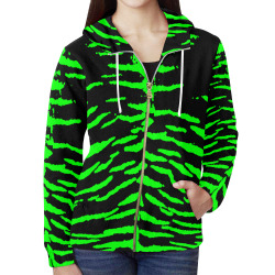 Green Tiger All Over Print Full Zip Hoodie for Women (Model H14)