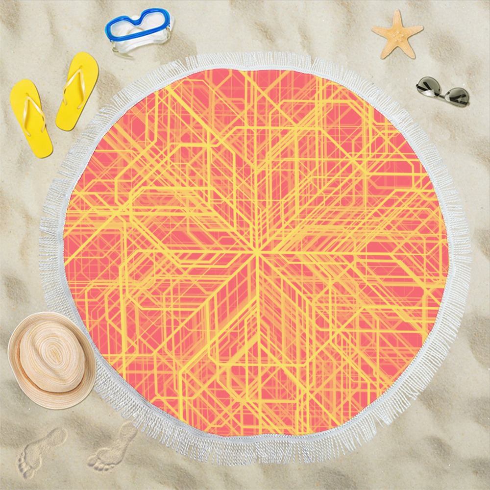 Orange/Yellow Line Pattern Circular Beach Shawl 59"x 59"
