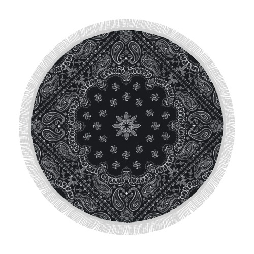 Bandanna Pattern Black White Circular Beach Shawl 59"x 59"