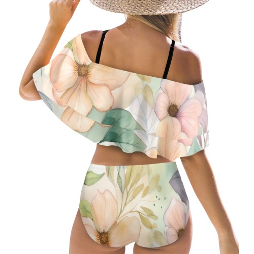 Watercolor Floral 1 Women's Ruffle Off Shoulder Bikini Swimsuit (Model S45)