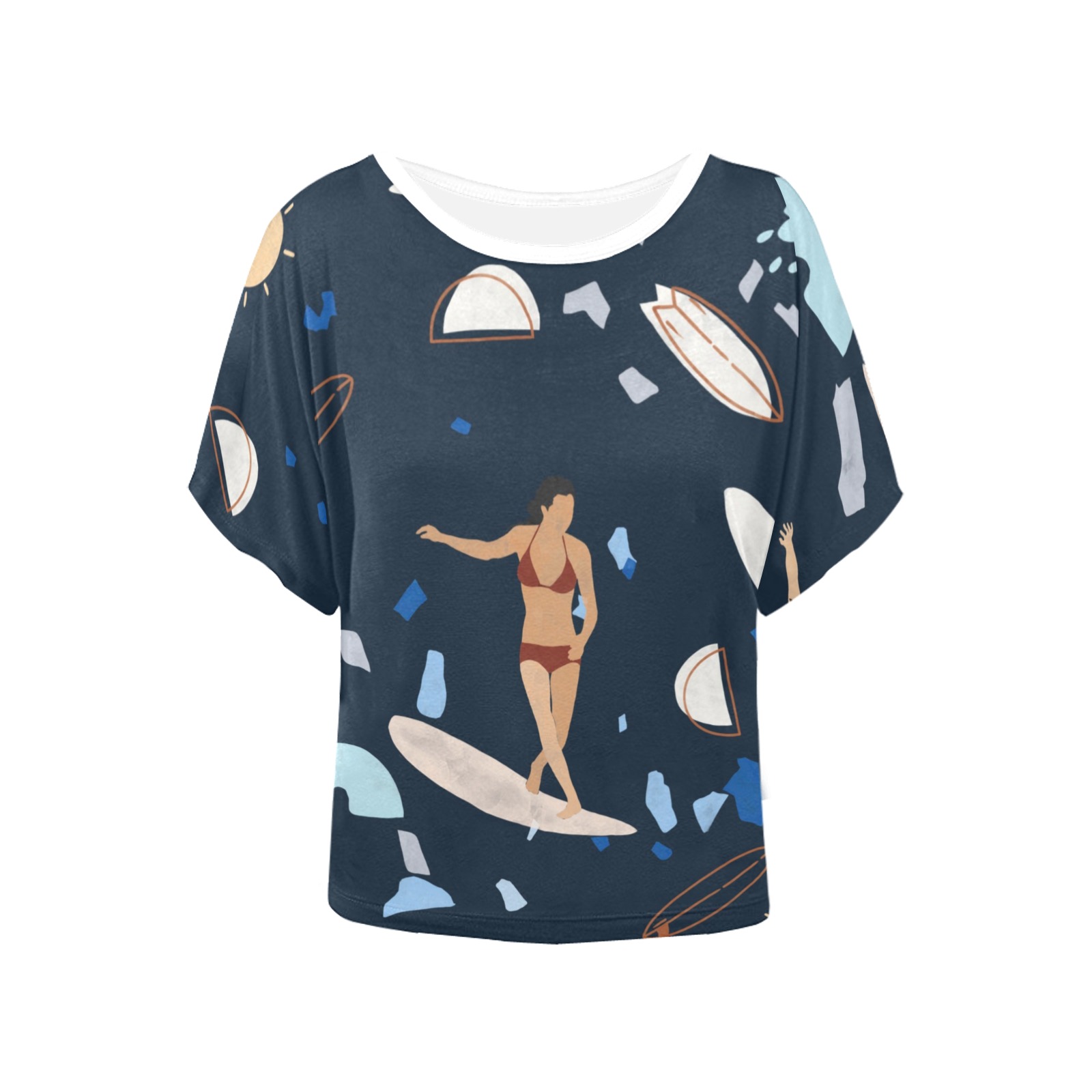 Surfing the terrazzo sea 2 Women's Batwing-Sleeved Blouse T shirt (Model T44)