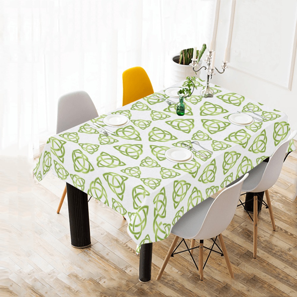 Green Triquetra Pattern Cotton Linen Tablecloth 60"x 84"