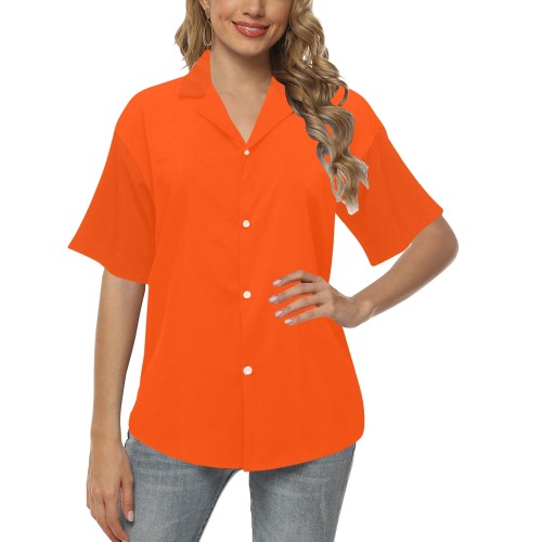 color orange red All Over Print Hawaiian Shirt for Women (Model T58)