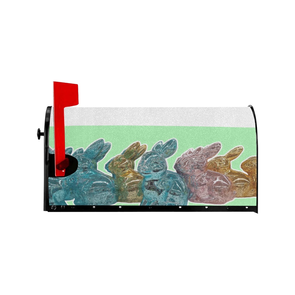 Glass Bunnies on Green Mailbox Cover