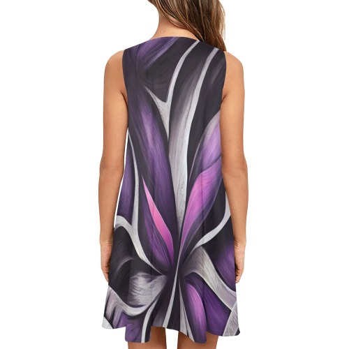 black and violet 2 Sleeveless A-Line Pocket Dress (Model D57)