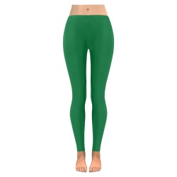 Solid Green Women's Low Rise Leggings (Invisible Stitch) (Model L05)